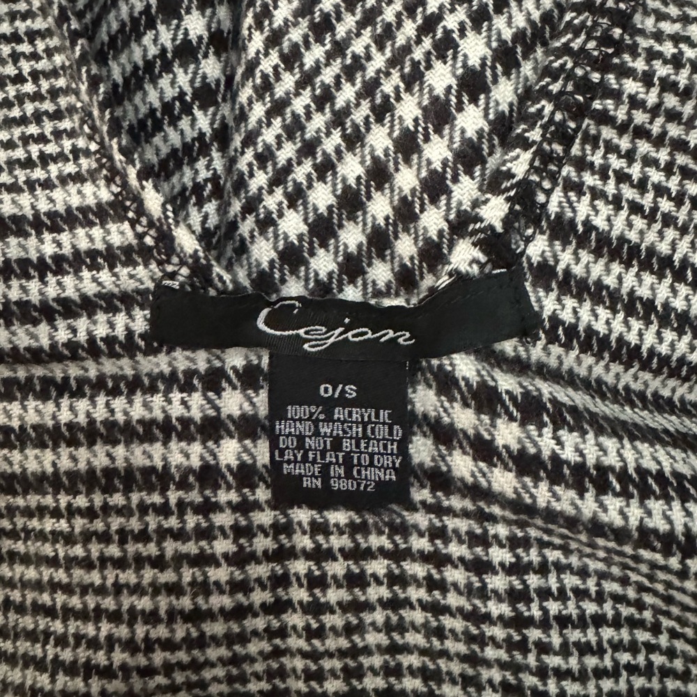 NWOT Cejon Black White Houndstooth Open Front Fringe Poncho Cape OS - Picture 11 of 11